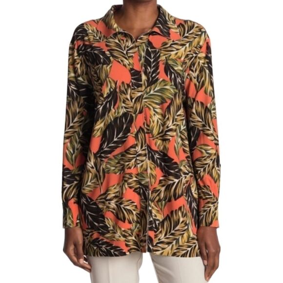 Norma Kamali Vibrant Tropical Leaf Print Tunic Blouse Women's Large 40 - Picture 1 of 13